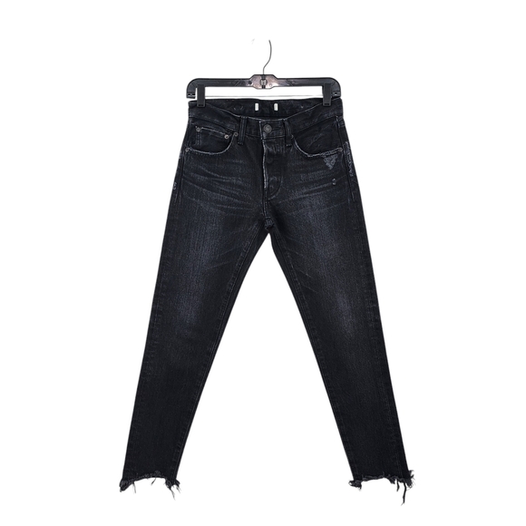 Moussy Vintage Women's Black Chewed Raw Hems Distressed Denim Jeans - Picture 1 of 10
